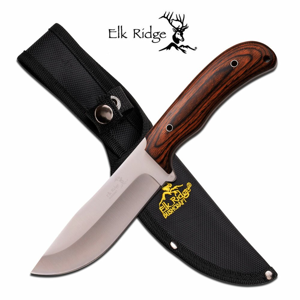 Elk Ridge Fixed Blade Knife Bushcraft Pakkawood 10.5'' Overall